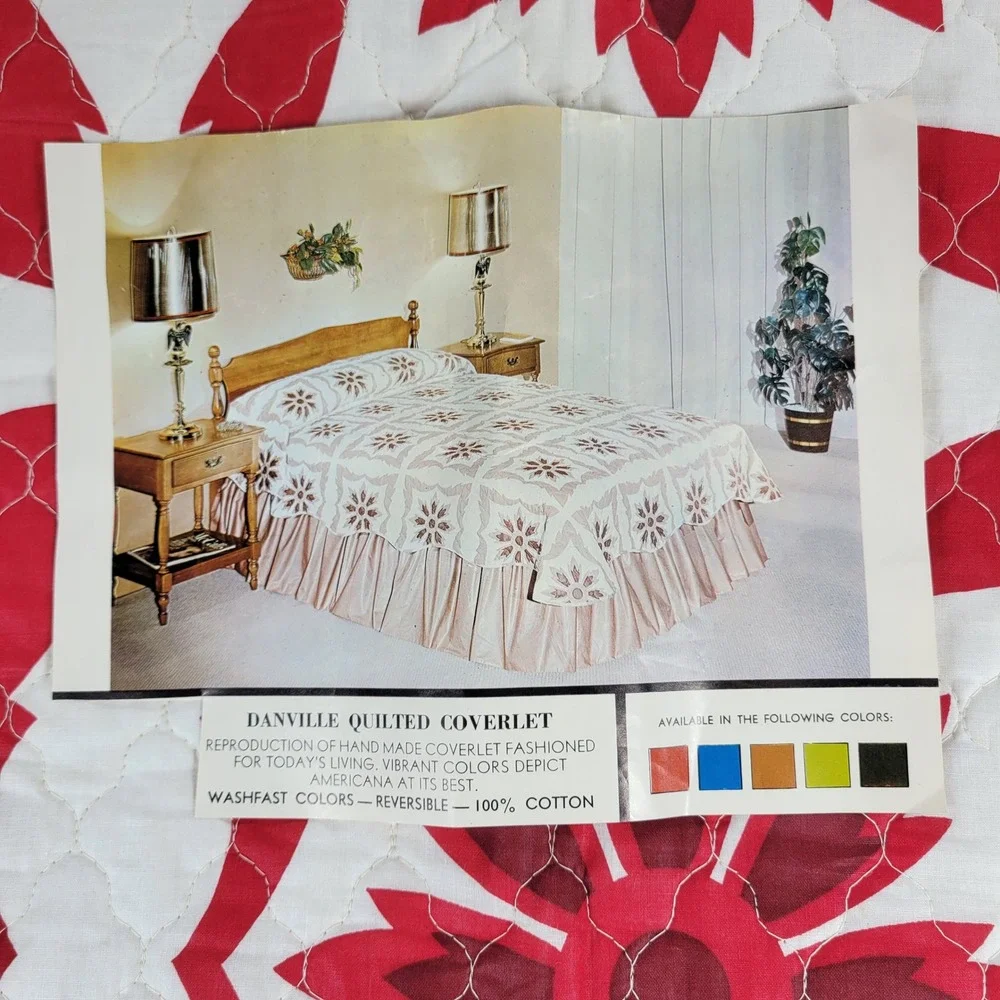 VTG Sears Danville Quilt Coverlet Twin Red Floral Americana Reversible Deadstock